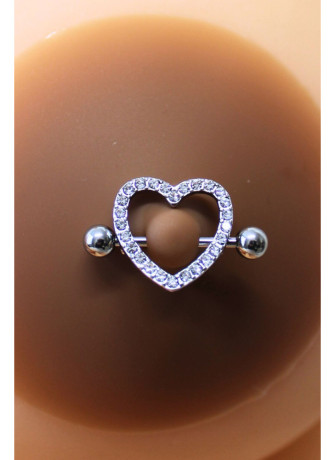Paire de cache-tétons piercing barre coeur faux diamant peau foncée - XP004F
